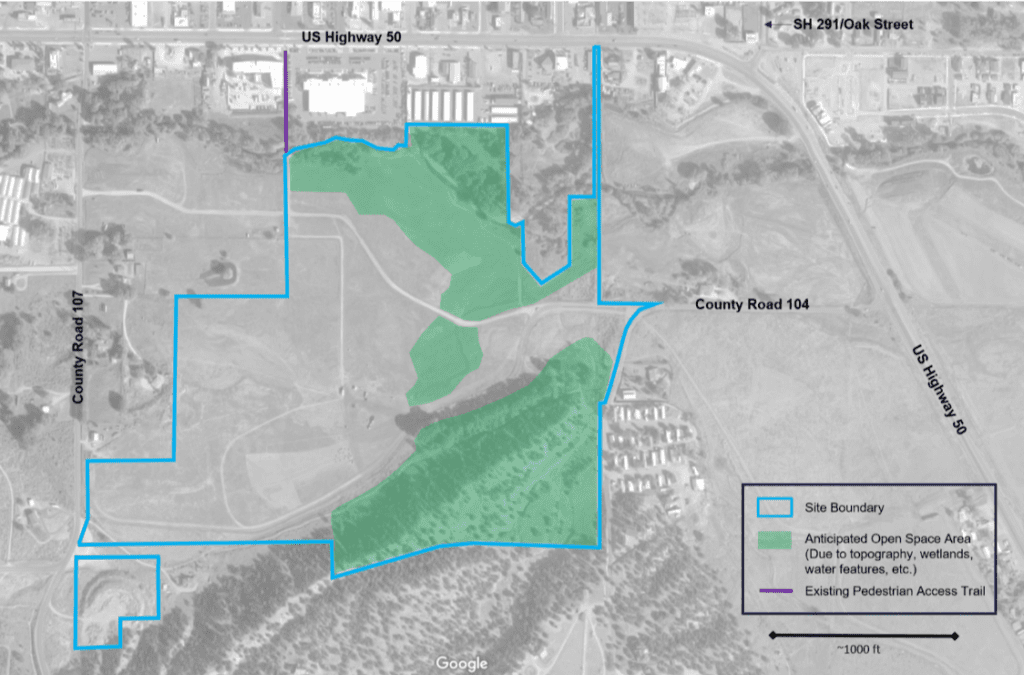 Map showing the 100 acres of open space