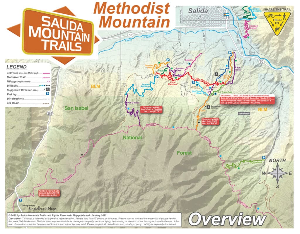 Salida Mountain Trails - Mountainbiking and hiking trails near Salida - Methodist Mountain Overview Map