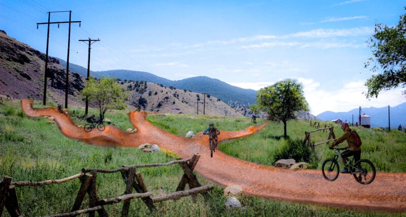 Bike park pump tack with mountains in background